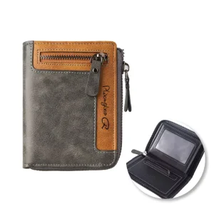 Short Men’s Wallet PU Leather Fashion Multi Card Purse Business Zipper Large Capacity Wallet