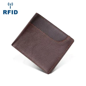 Short Wallet Purse for Men, Genuine Cow Leather, Clutch Passport Bag, Card Clip, Multifunction