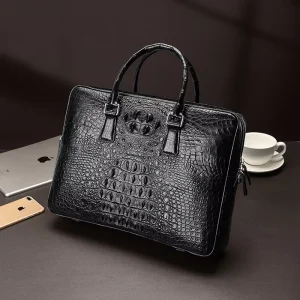 Siamese Crocodile Leather Men’s Handbag Genuine Leather Men’s Business Bag Large Capacity Genuine Leather Briefcase