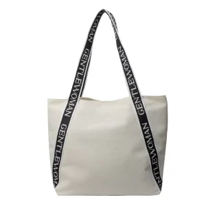 Simple Casual White Canvas Tote Bag Custom Niche Letter Design Custom Logo Waterproof Summer Fashion Unisex Shoulder Bag