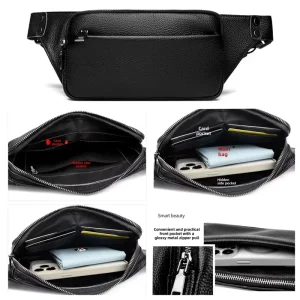 Simple Fashion Genuine Leather Fanny Pack Men’s Minimalist Waist Bag with Card Slots for Work & Leisure