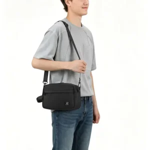 Simple Solid Black Nylon Crossbody Bag Lightweight Waterproof Crossbody Bag for Phone Cards Cash Daily Commute Bag