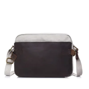 Simple Unisex Outdoor Waterproof Canvas and Genuine Leather Shoulder Bag Zipper Sling Bag for Casual Daily Use