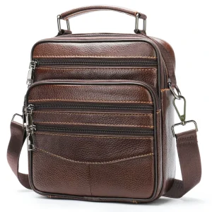 Single Shoulder Bag Men’s Genuine Leather Crossbody Bag Top Layer Cowhide Casual Small Bag Business Bag Vertical Bag Trendy