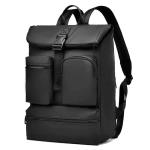 Sleek Black Men’s Fashion Lightweight Waterproof Laptop Backpack with Hasps Closure Multi-Pocket Design for Business Travel