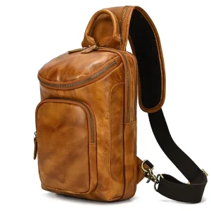 Sling Bag Leather Unisex Real Leather Crossbody Shoulder Casual Vegetable Tanned Leather Chest Bag