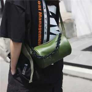 Sling Logo Embossed Leather Crossbody Bag with Chain
