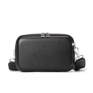 Small Black Simple PU Leather Casual Mobile Phone Chest Crossbody Sling Shoulder Messenger Bag for Women’s Men’s Man Male