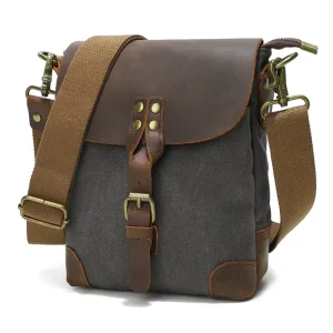Small Canvas Messenger Bag Versatile Travel Everyday Crossbody Bags for Men Women with Genuine Leather Accents