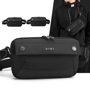 Small Square Nylon Waterproof Wear-Resistant Men’s Waist Chest Travel Commuting Storage Bag Stitching Zipper Closure