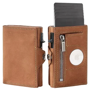 Smart Metal Pop up Men Cash Wallet Factory OEM RFID Blocking Aluminum Card Holder Purse with AirTags Slot and Zipper Coin Pocket