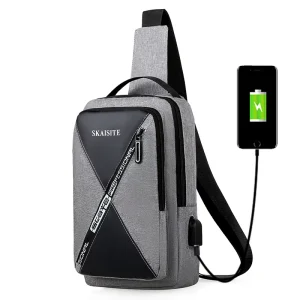 Smart USB Charging Port Casual Men’s Messenger Bag Man Side Sling Crossbody Chest Bags