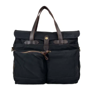 Soft Batik Canvas Men’s Business Briefcase 15.6 Inch Computer Bag Retro Casual Handheld Shoulder Crossbody Bag