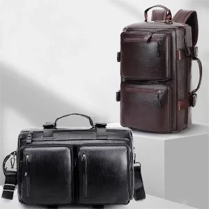 Soft PU Leather Men’s Backpack Vintage Tassel Multi Zip Waterproof Laptop Bag for School Work Travel Outdoor