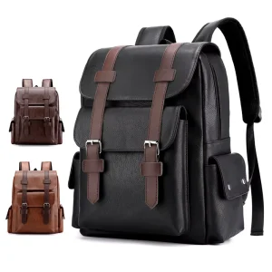 Soft PU Leather Waterproof Lightweight Casual Black Men’s Business Backpack Multifunctional Daily Commuting Laptop