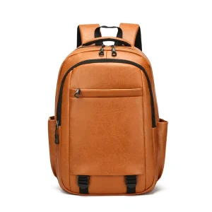 Softback Men’s Backpack Waterproof PU Leather for Travel and Laptops Zipper Closure Polyester Lining