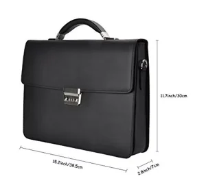 Solid Black Leather Business Bag Briefcase for Man