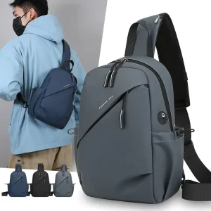 Solid Color Men’s Chest Bag Stylish Large Capacity Water Resistant Casual Travel Crossbody Shoulder Bag