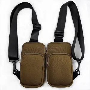 Solid Color Men’s Crossbody Bag Neoprene Sports Sling Bags Custom Two Zipper Pockets Phone Pouch With Adjustable Strap