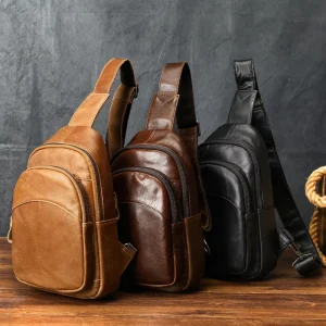 Special Top-Layer Cowhide Men’s Chest Bag Fashionable Multi-Layer Sports Genuine Leather Large Casual Shoulder Bag