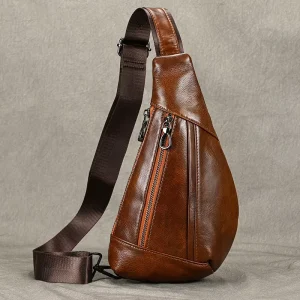 Spot Custom Creative Fashion Genuine Leather Waterproof Zipper Chest Bag Men’s Shoulder Crossbody Messenger Bag Retro All