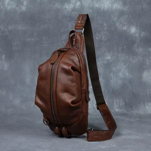 Spot Custom Leather Premium Men’s Business Vintage Casual Crossbody Chest Bag Outdoor Sports Zipper Durable Large Capacity