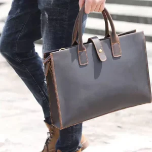 Spot Custom Luxury Crazy Horse Leather Waterproof Lightweight Soft Vintage Men’s Business Laptop Briefcase Shoulder Slung