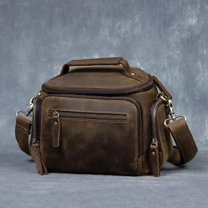 Spot Custom Vintage Genuine Leather Men’s Chest Shoulder Messenger Bag Waterproof Zipper Closure Durable Large Capacity