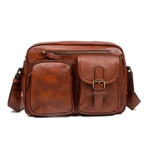 Spot Custom Vintage Men Genuine Leather Crossbody Outdoor Messenger Shoulder Bag Fashion Waterproof
