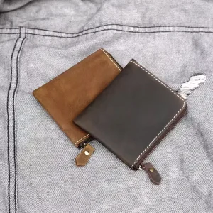 Spot Handmade Vintage Mini Mad Horse Cow Leather Open Short Waterproof Portable Wallet Men’s Japanese Ultra Thin Card Bag Coin