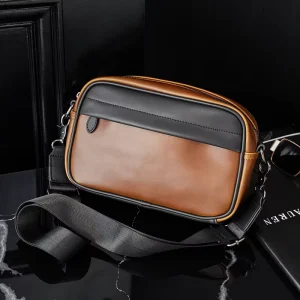 Stock Retail Retro Men’s Trendy Brand Fashion PU Small Square Waterproof Bag Simple Versatile Shoulder Crossbody