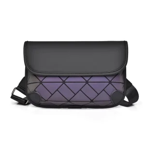 Street Trendy Men’s PU Crossbody Shoulder Bag with Polyester Lining Waterproof Ultra thin Design Personalized Rhombic Pattern