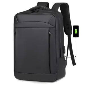 Students Men’s Leather Backpack Waterproof USB Zipper Closure Polyester Lining Softback Letter Pattern Notebook Bag