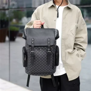 Stylish Durable PU Leather Travel Gear with Vintage Letter Pattern Men’s Waterproof Laptop Backpack