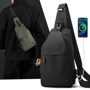 Stylish Men’s Cross body Bag Single Shoulder Waist Bag Waterproof Multifunctional Travel Chest Bags with USB Charging Cable Hole