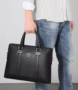 Stylish Men’s Handbag for Business Travel Light Luxury PU Polyester Lining Customizable for Office and Daily Use