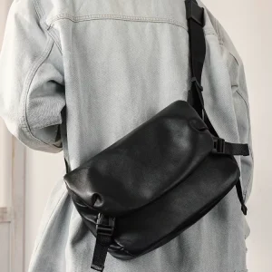 Stylish Men’s PU Leather Messenger Sling Bag Crossbody Backpack OEM ODM Customizable Size Logo All Seasons Work Travel Riding