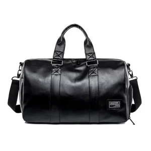 Stylish PU Waterproof Large Capacity Black Leisure Men’s Sling Bag Leather Gym Bag