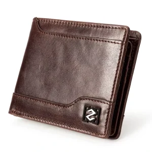 Stylish RFID Men’s Wallets Genuine Leather Bifold Credit Card ID Holder Wallets with Zipper Coin Pocket