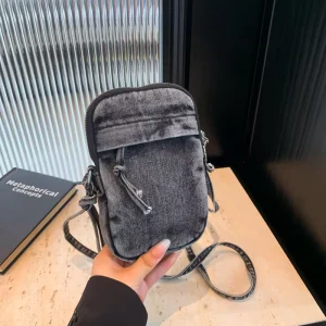 Stylish Unisex Retro Crossbody Pouch Bag Adjustable Denim Small Chest Mobile Phone Messenger Zip Cellphone Holder