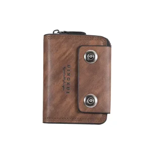 Stylish Vintage Splicing Color Multi Card Coin Purse Zipper Bag Portable RFID Blocking Mens Wallet for Business Daily Life