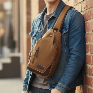 Stylish Vintage Summer Single Shoulder Bags for Men Heavy Duty Durable Canvas Zipper Crossbody Chest Bag Stylish Outdoor Sport
