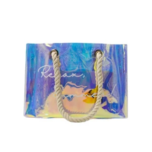 Summer Hand Bag Custom Logo Holographic Clear PVC Waterproof Jelly Tote Bag Laser Handbag for Women