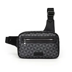 Summer Portable Men’s PU Leather Single Shoulder Crossbody Bag Fashion Plaid Trend Anti-Theft Waterproof Zipper