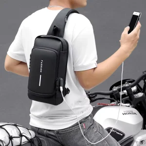 Summer Travel Waterproof USB Crossbody Sling Anti-Theft Fanny Pack Chest Bags for Men