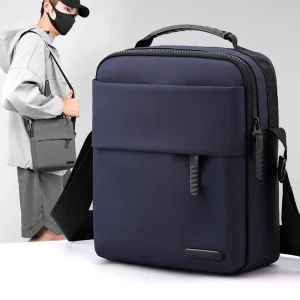 Summer Trendy Men’s Shoulder Bag Waterproof Casual Simple Crossbody Handbag with Printed Logo & Zipper Closure