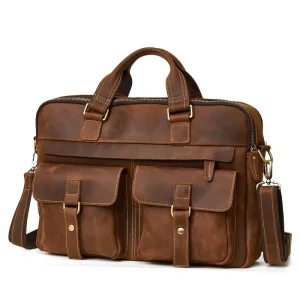 T6360 Men’s Genuine Leather Briefcase Laptop Messenger Bag