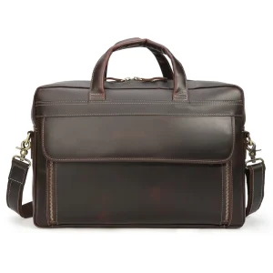 TIDING Custom Logo Brown Genuine Leather Vintage High Quality Mens Laptop Briefcase Messenger Bag