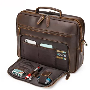 TIDING Dropshipping Men Crazy Horse Leather 15.6 Inch Laptop Bags Briefcase Genuine Leather Business Office Briefcase Bag