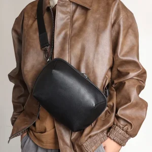 TIDING New Arrival Custom Design Rea Full Grain Real Napa Leather Sling Chest Pack Black Single Shoulder Bag For Daily Use